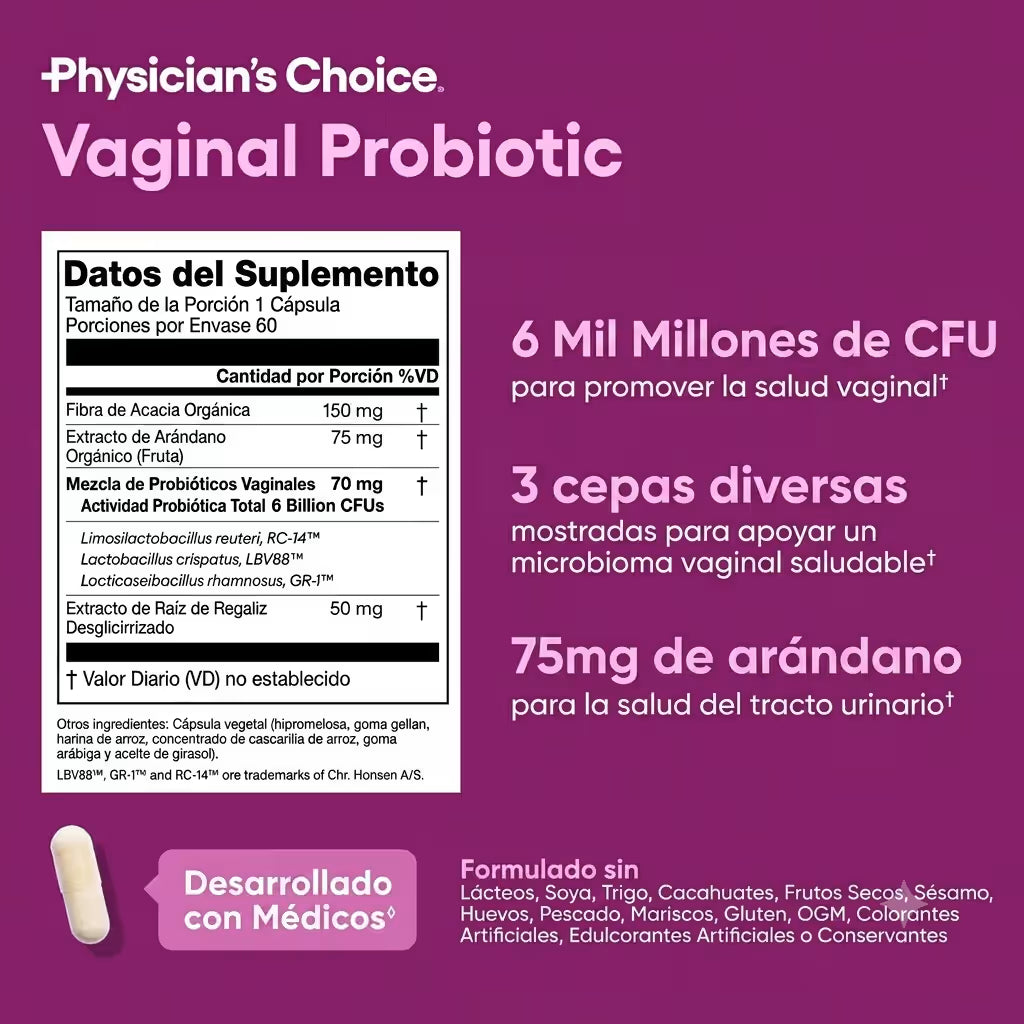 Physician's Choice Probióticos Vaginales — Equilibrio y Frescura Íntima · 60 Cápsulas