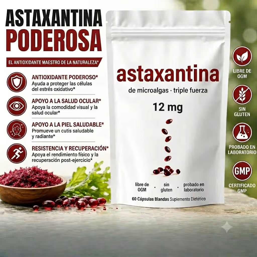 Astaxantina 12mg — Antioxidante Premium · Piel, Energía y Vitalidad