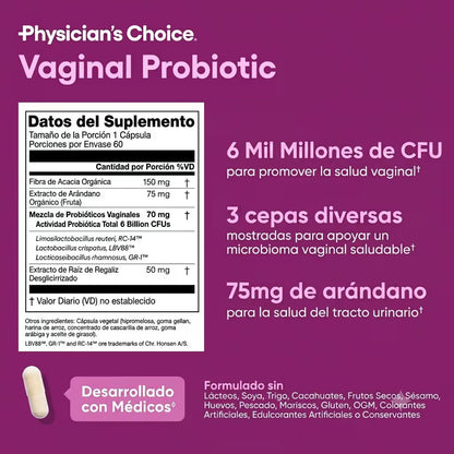 Physician's Choice Probióticos Vaginales — Equilibrio y Frescura Íntima · 60 Cápsulas